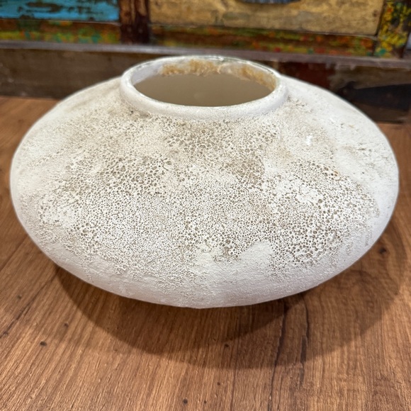 Vintage Mid Century Van Teal Vase MCM Ivory Tan Large‎ 13" Wide  X 6" Tall - Picture 2 of 4